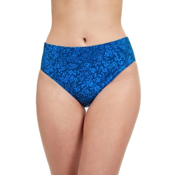 New Profile by Gottex Blue Floral Mehndi Mid Rise Swim Bikini Bottoms Size 14 - Picture 1 of 10